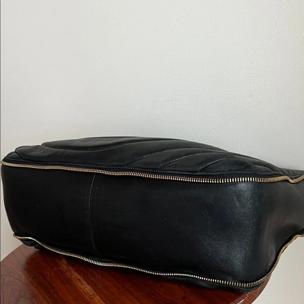 Henri Bendel Black Quilted lambskin Satchel with Gold Details